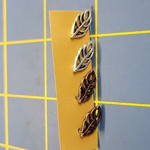 Bronze Tone & Silver Tone Stud Earrings Leaf Set of 2